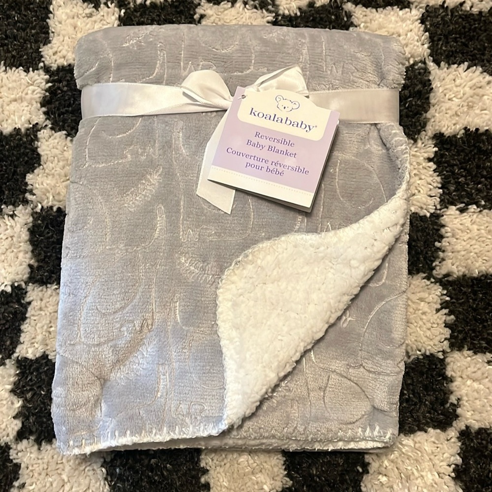 Koala baby reversible baby blanket - 30”x36” - grey & white - Picture 1 of 3